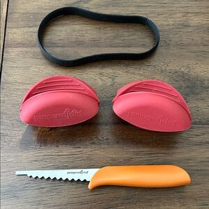 Pampered Chef Silicone Oven Mitts, Kids Safety Knife, Scoop loop tool bundle